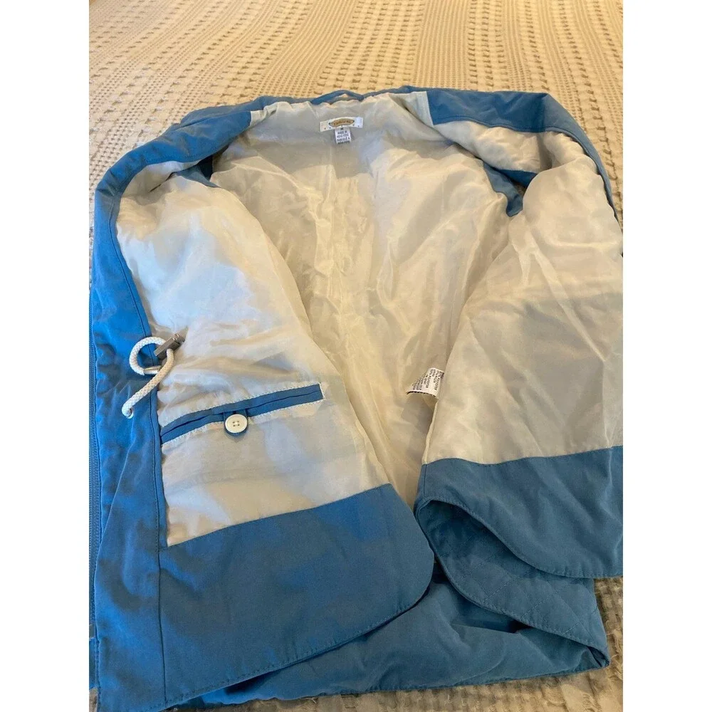 Talbots Vest Quilted Lined Size Medium Steel Blue Full Zipper Pockets Drawstring